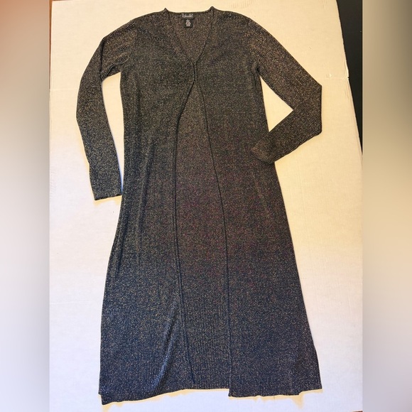 Rafaella Longline Women's Black & Gold Metallic Silk blend Cardigan Sz-L. DD12 - Picture 6 of 12